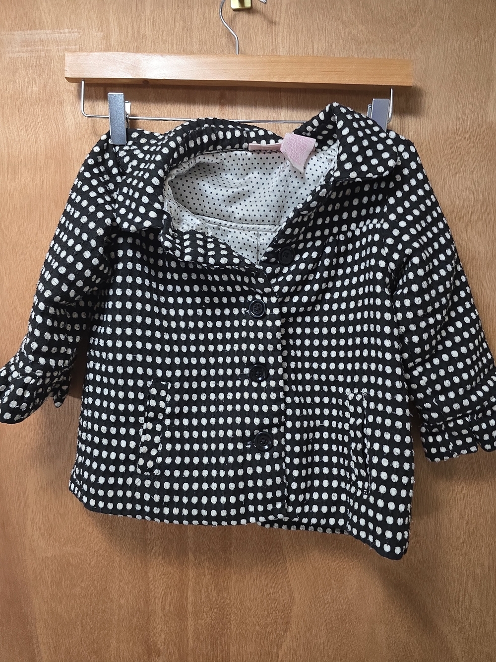 Vintage Sz 4T Nannette Girl Jacket Black & White Polkadot Ruffles Buttons